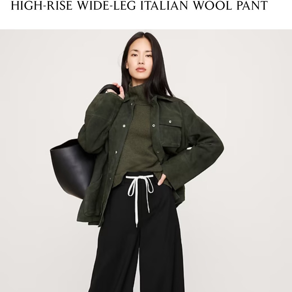 Banana Republic High-Rise Wide-Leg Wool Pants - Black